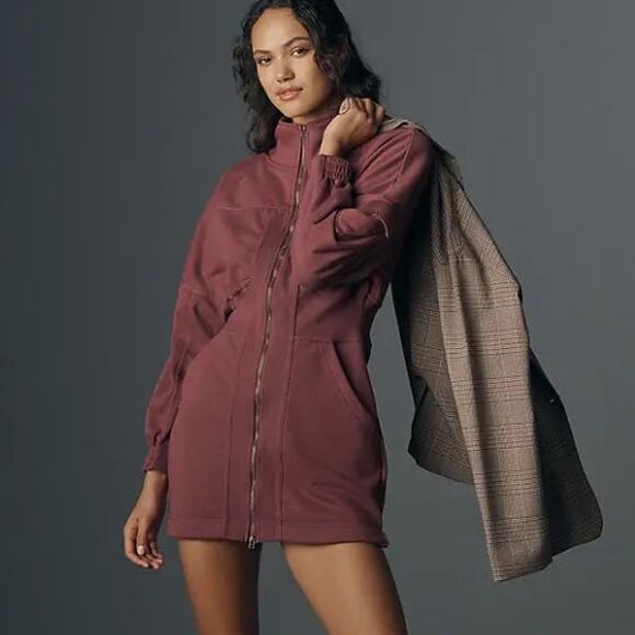 Anthropologie Daily Practice Zip Front French Terry Sweatshirt Dress XL Plum - Picture 1 of 10